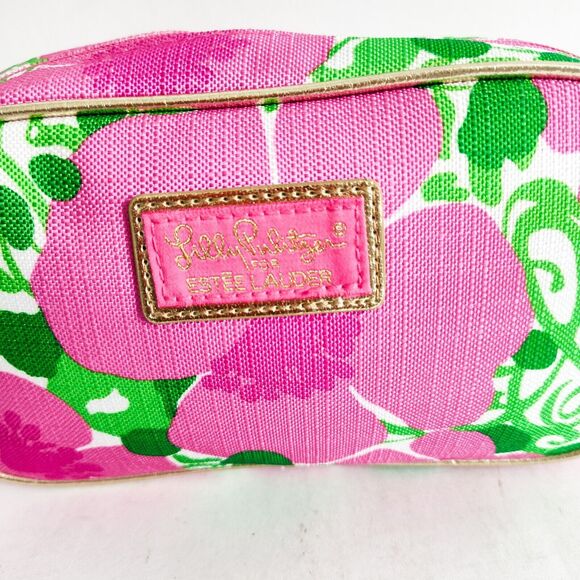 Lilly Pulitzer for Estee Lauder Pink Green Floral Travel Make-up Bag Pouch 9"x5" - Picture 2 of 8